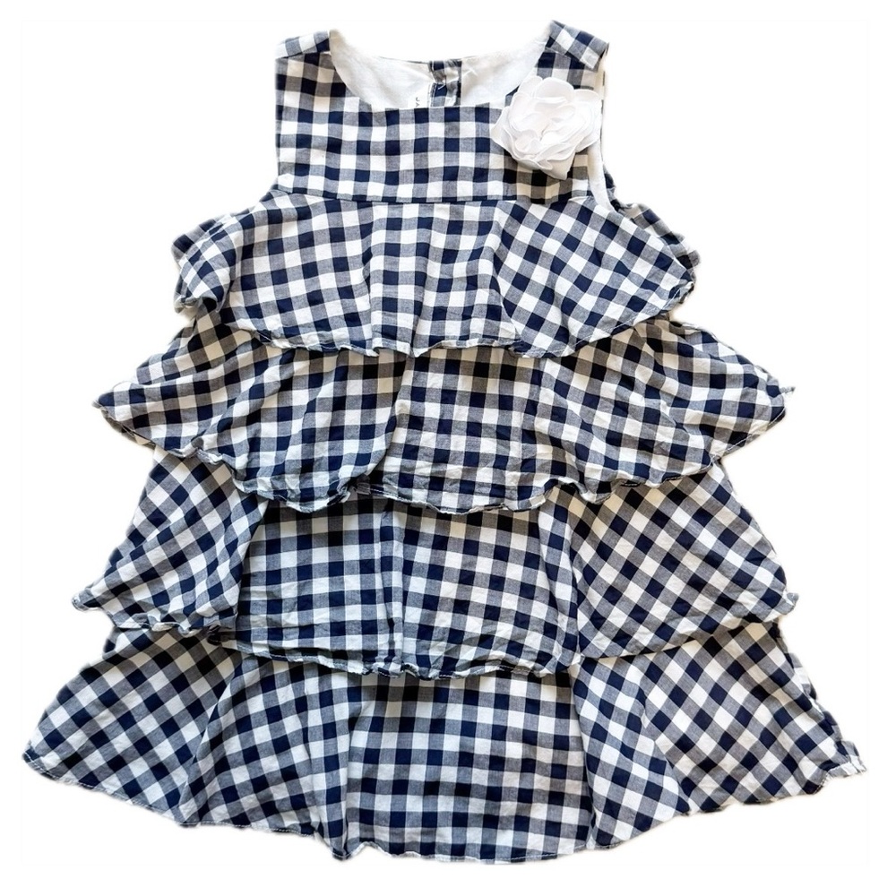 Janie and Jack Gingham Tiered Dress with flower Appliqué